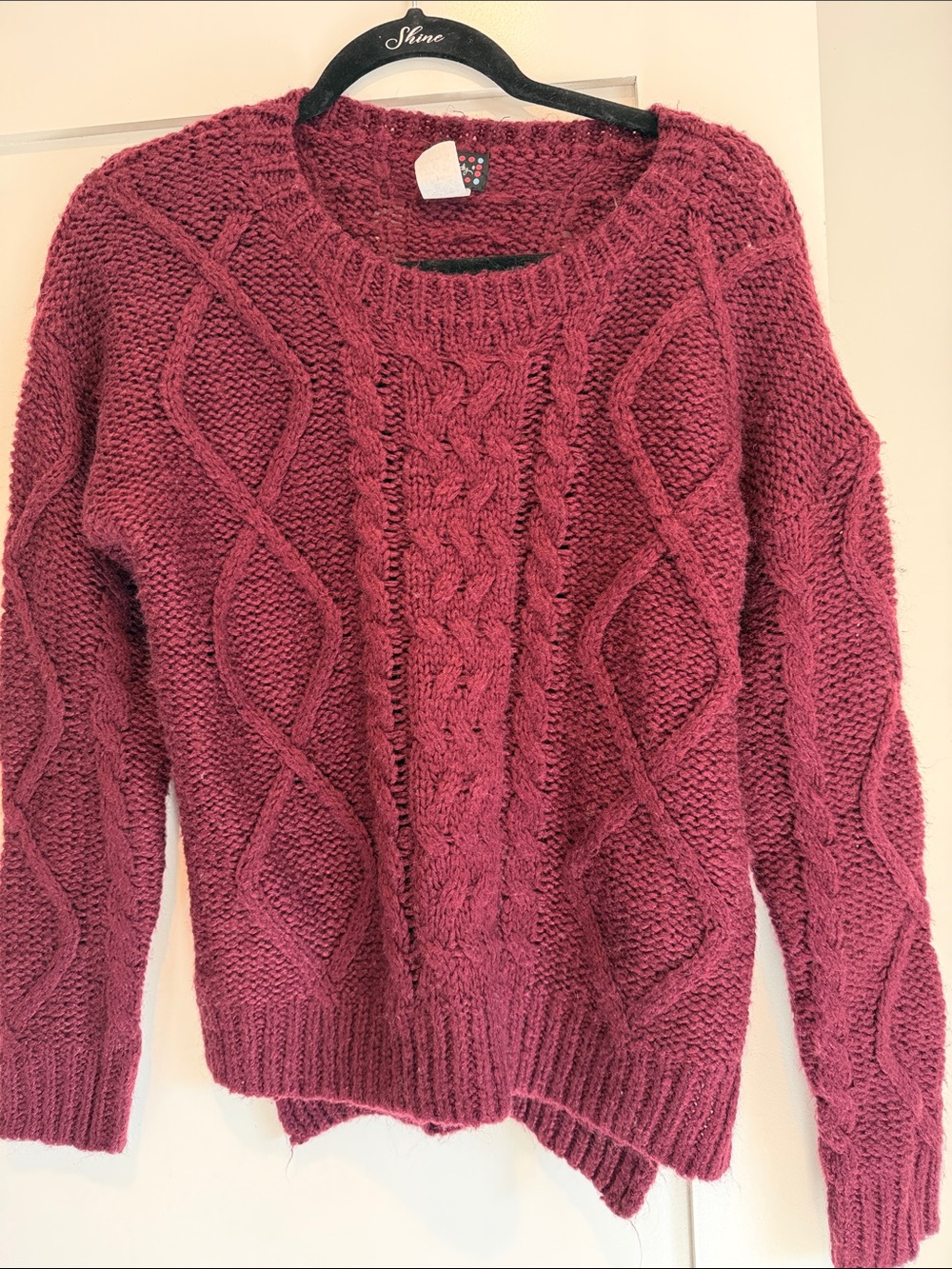 Cable-Knit Crewneck Sweater - Berry
